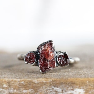 Garnet Ring - January Birthstone Gift - Multi Stone Ring - Electroformed Raw Crystal