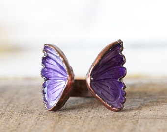 Butterfly Ring - Size 7 - Amethyst Ring - February Birthstone Jewelry - Crystal Ring