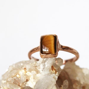 Tiger Eye Ring - Small Stone Ring - Electroformed Copper Jewelry