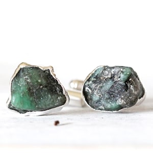 Emerald Cuff Links - Groomsmen Gift - Raw Stone Jewelry for Men