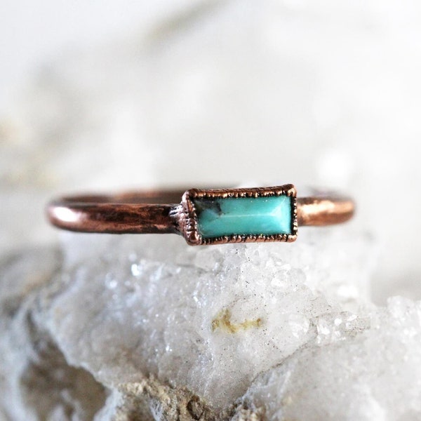 Genuine Turquoise Ring - Electroformed Copper - Small Stacking Ring