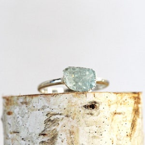 Raw Aquamarine Ring Electroformed Jewelry Rose Gold Plated solid silver