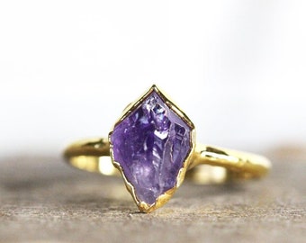 Raw Amethyst Ring - February Birthstone - Purple Crystal Ring - February Birthstone