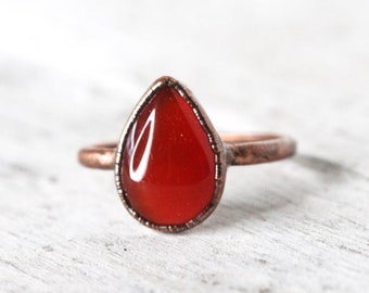 Carnelian Ring - Electroformed Copper Jewelry - Polished Orange Stone Ring