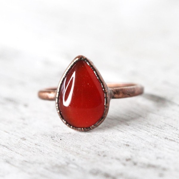 Carnelian Ring - Electroformed Copper Jewelry - Polished Orange Stone Ring