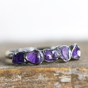 Raw Amethyst Ring - February Birthstone Ring - Multi Stone Stone Ring