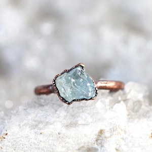 Raw Aquamarine Ring Electroformed Jewelry Rose Gold Plated image 1