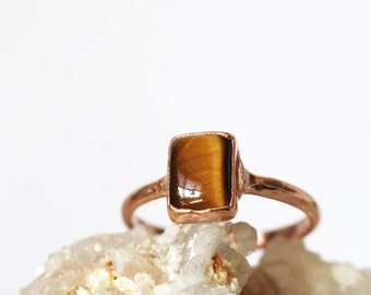 Tiger Eye Ring - Small Stone Ring - Electroformed Copper Jewelry