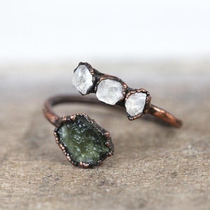 Moldavite Ring - Geekery Gift - Twist Ring - Tektite Jewelry - Genuine Moldavite