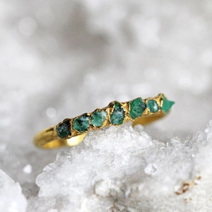 Raw Emerald Ring - May Birthstone Jewelry - Gold Vermeil