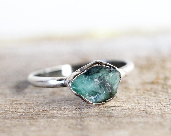 Featured listing image: Raw Emerald Ring - May Birthstone Jewelry - Natural Stone Ring