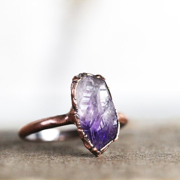 Raw Amethyst Ring - February Birthstone - Purple Crystal Ring - February Birthstone