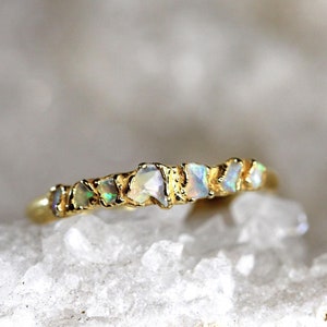 Australian Opal Ring - Multi Stone Ring - Raw Stone Stacking Ring - Yellow Gold