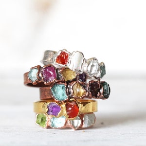 Raw Birthstone Ring - Personalized Gift for Mom - Multi Stone Crystal Ring - Mother's Day Ring