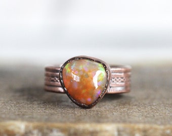 Mexican Opal Ring - Size 4 3/4- Flashy Opal - Natural Stone Ring