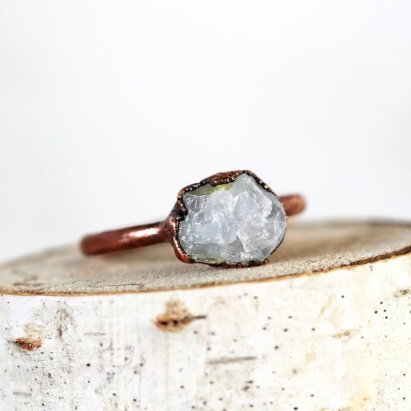 Celestite Ring - Raw Stone Stacker - Natural Stone Jewelry