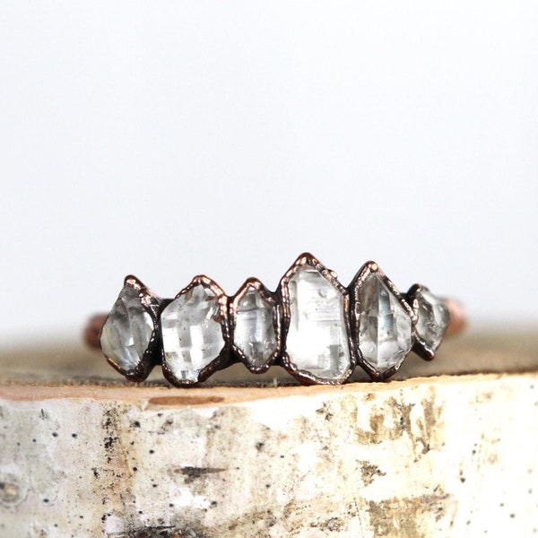 Herkimer Diamond Ring - April Birthstone - Raw Crystal Jewelry