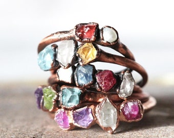 Raw Birthstone Ring - Personalized Gift for Mom - Push Present - Multi Stone Crystal Ring - Mother's Day Ring