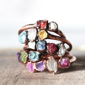 Raw Birthstone Ring - Personalized Gift for Mom - Push Present - Multi Stone Crystal Ring - Mother's Day Ring