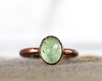 Prehnite Ring - Faceted Stone Ring - Green Stone Ring - Stacking Ring