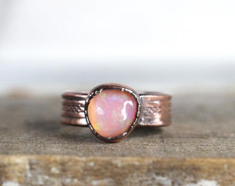 Mexican Opal Ring - Size 5 1/4- Flashy Opal - Natural Stone Ring