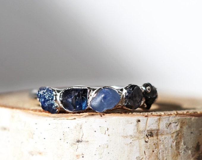 Featured listing image: Raw Sapphire Ring - September Birthstone Jewelry - Multi Stone Ring