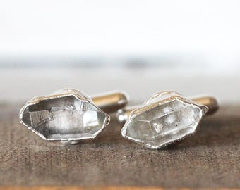 Crystal Cuff Links - Groomsmen Gift - Quartz Crystal Cufflinks