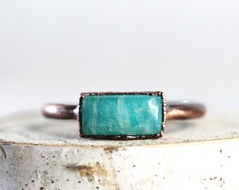 Amazonite Ring - Electroformed Jewelry - Natural Blue Ring - Stacking Ring
