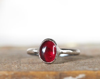 Garnet Ring - Electroformed Capricorn Ring - Copper and Stone Ring