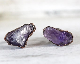 Amethyst Cuff Links - Groomsmen Gift - Raw Crystal Cufflinks - Men's Jewelry