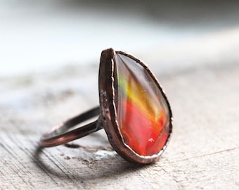 Ammolite Ring - Size 9 - Fossilized Ammonite Shell - Colorful Stone Ring