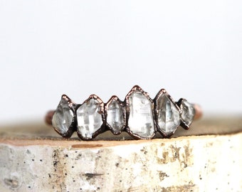 Herkimer Diamond Ring - April Birthstone - Raw Crystal Jewelry