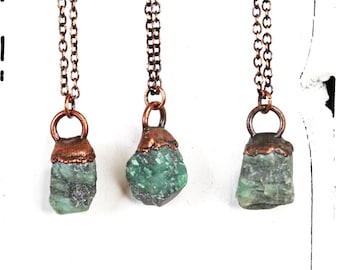 Emerald Necklace - Stone Pendant - Electroformed Copper - Electroformed Crystal Jewelry