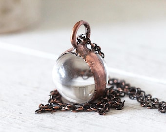 Crystal Ball Pendant - Quartz Sphere Necklace - Crystal Clear Orb - Large Stone Layering Necklace