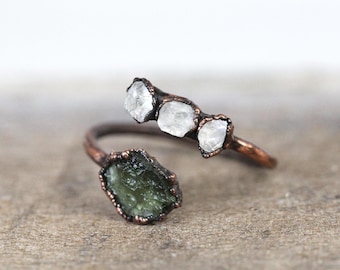 Moldavite Ring - Geekery Gift - Twist Ring - Tektite Jewelry - Genuine Moldavite
