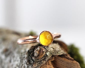 Citrine Ring - Rose Cut Solitaire Ring - November Birthstone Jewelry