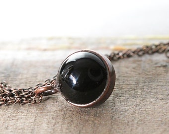 Zwarte obsidiaan bol ketting - kristallen bol hanger - Crystal Orb