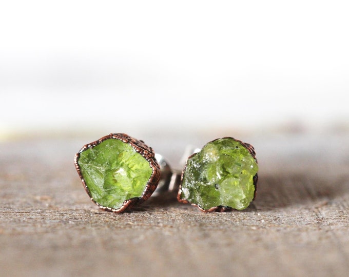 Featured listing image: Peridot Earrings - Sterling Silver Studs - August Birthstone Jewelry - Electroformed Post Earrings