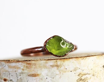 Peridot Ring - Polished Stone Solitaire - August Birthstone