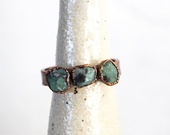 Raw Emerald Ring - Triple Stone Ring - Unisex Jewelry