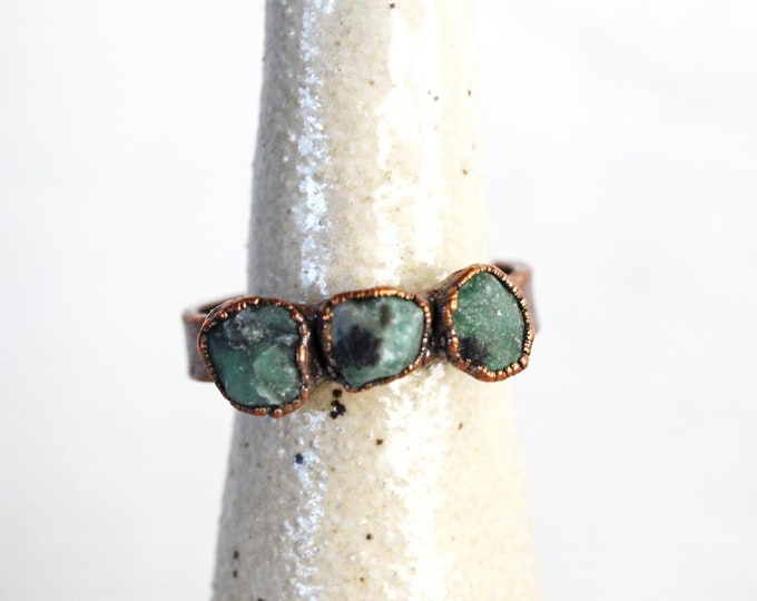 Featured listing image: Raw Emerald Ring - Triple Stone Ring - Unisex Jewelry