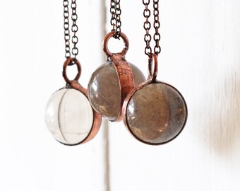 Smoky Quartz Sphere Necklace - Crystal Orb Pendant - Layering Necklace
