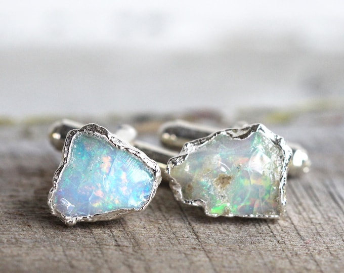 Featured listing image: Opal Cuff Links - Groomsmen Gift - Raw Stone Jewelry for Men