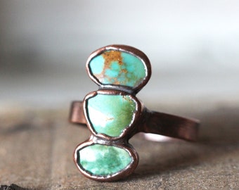 Triple Turquoise Ring - Size 9 - Electroformed Turquoise Ring