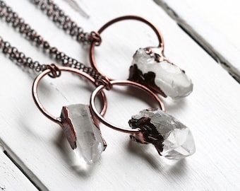 Raw Crystal Necklace - Quartz Crystal Pendant -  Electroformed Crystal Jewelry