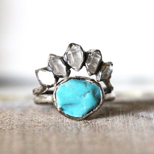 Wedding Ring Set - Turquoise Wedding Set - Herkimer Engagement Ring