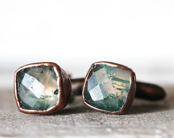 Moss Agate Cuff Links - Graduation Gift - Crystal Cufflinks