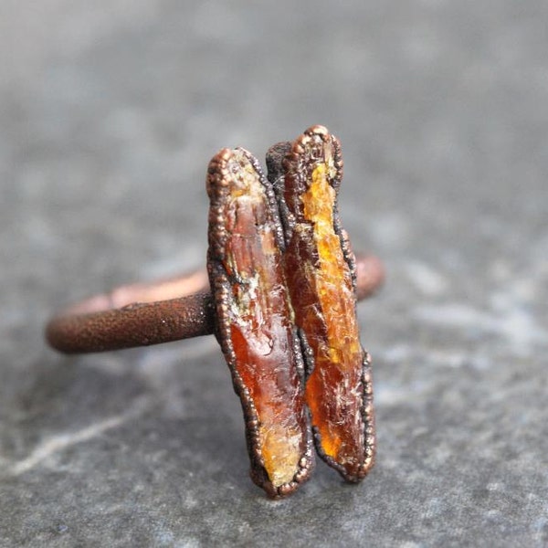 Kyanite Ring Size 5 Electroformed Copper Ring Orange Kyanite Raw Orange Ring Rustic Stone Ring