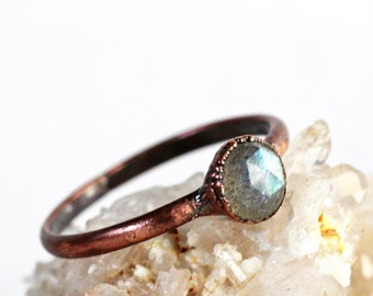 Labradorite Ring - Rose Cut Stone Ring - March Birthstone