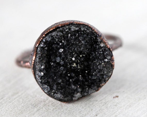 Black Geode Druzy Ring Size 7 12
